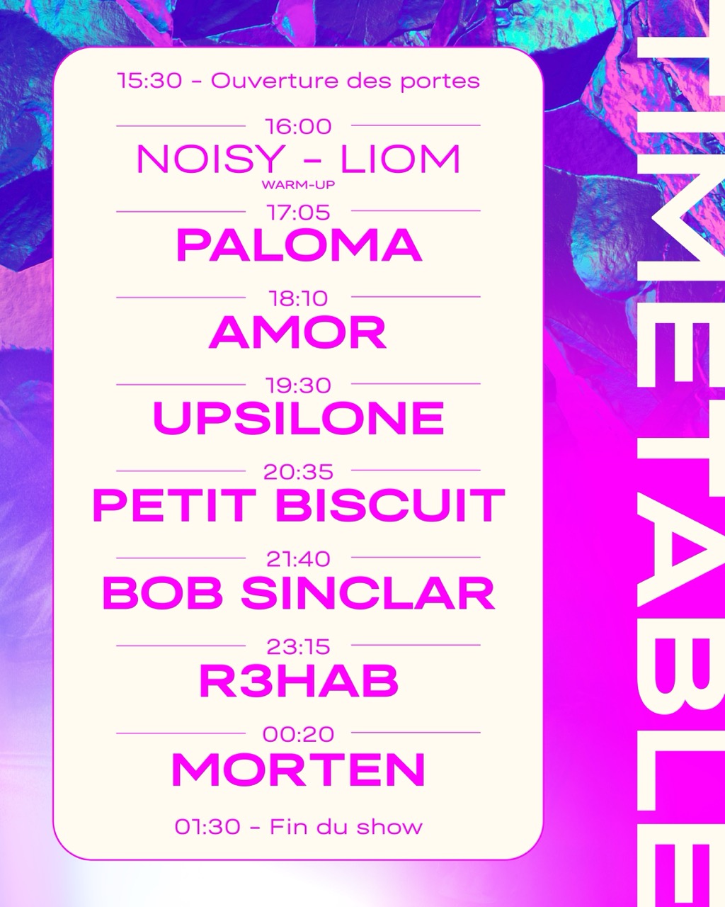 Timetable Pharaonic 2026 Timetable horaires artistes Pharaonic 2026